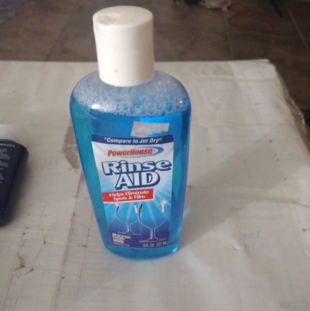Power House Brand Rinse Aid For Dish Washer Helps Eliminate Spots.